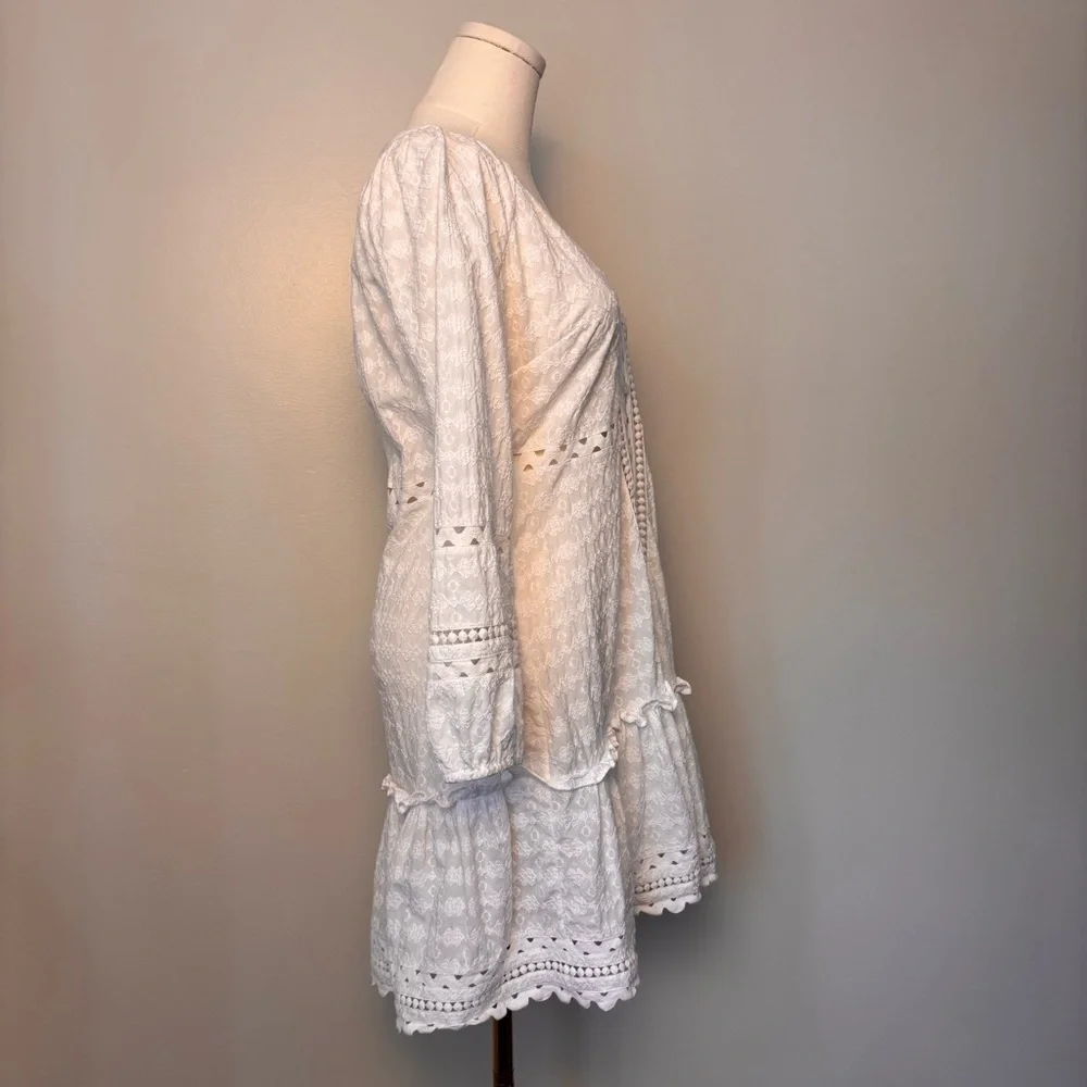 Veronica Beard Daeja V-Neck Eyelet Intricate Lace 3/4 Sleeves Mini Dress Size XS - Picture 11 of 14
